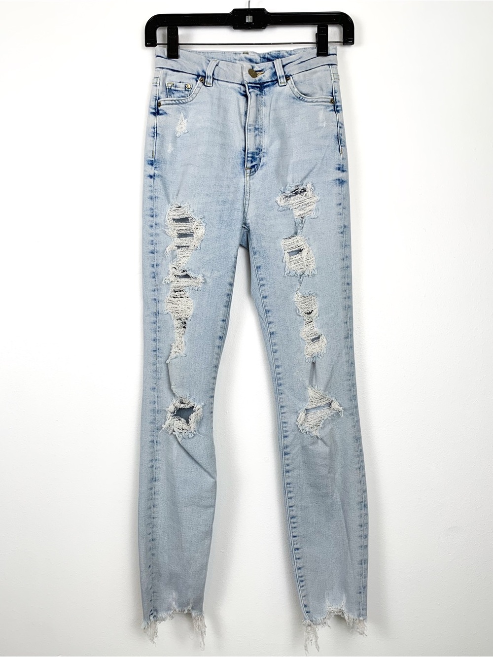 H&M &denim distressed skinny jeans light wash raw hem stretch denim size 2
